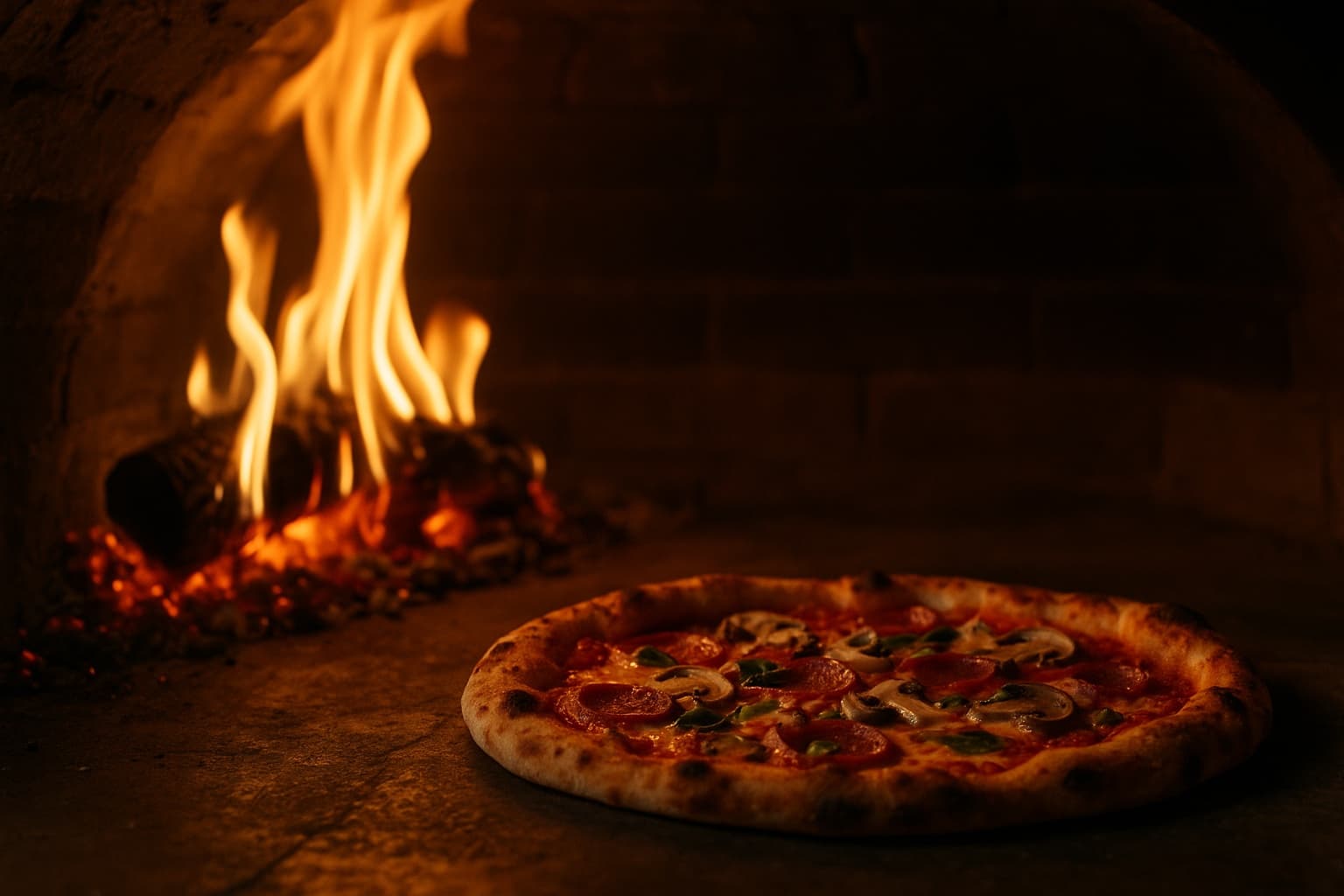 Pizza cooking in a hot oven